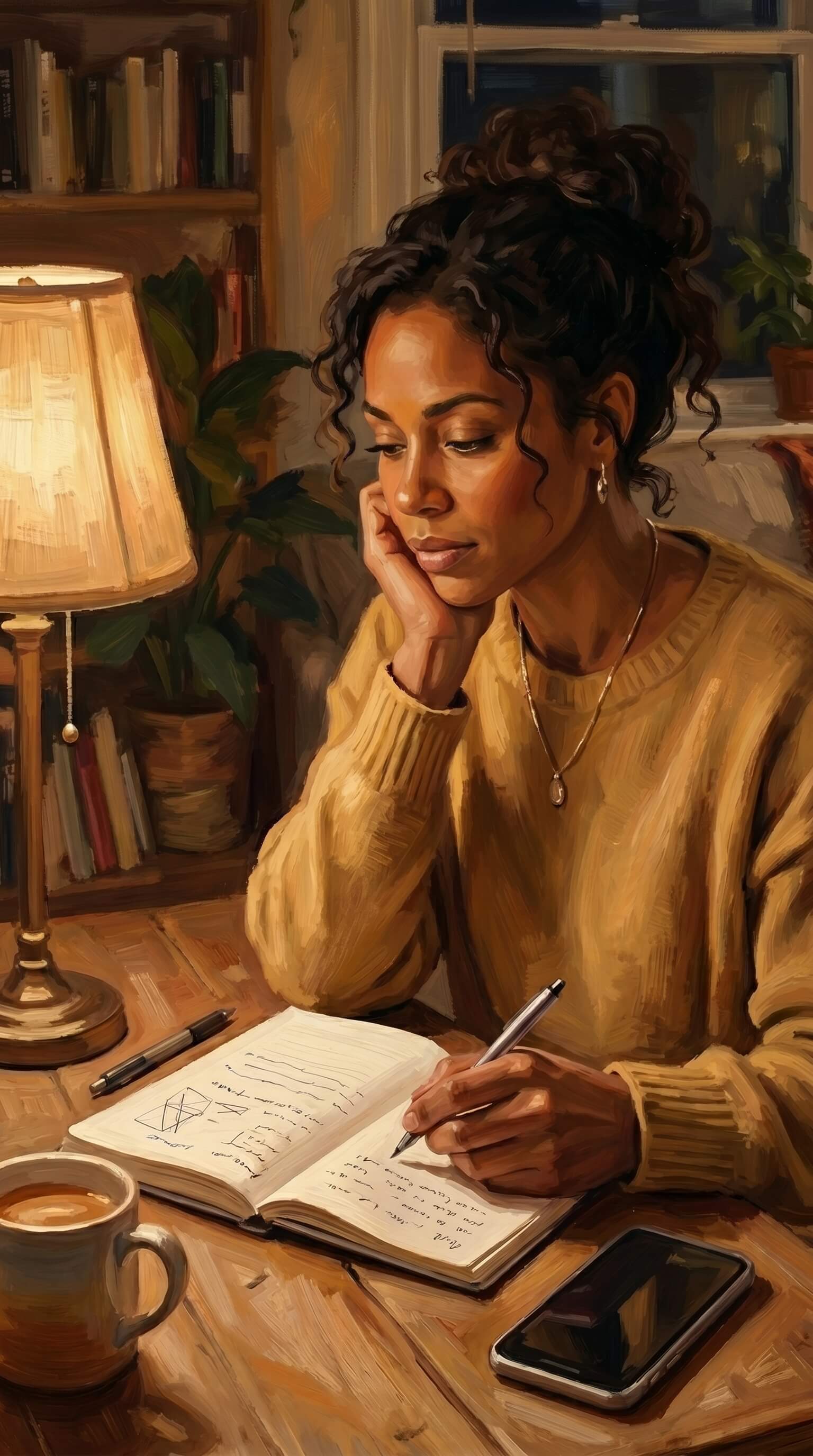 Person writing to capture a thought before understanding the larger pattern.